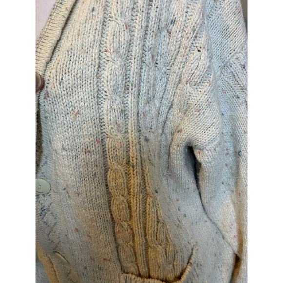 VTG 80s IZOD Cable Knit Shawl Collar Cardigan Grandpa Chunky Fisherman Sweater M - Picture 9 of 16